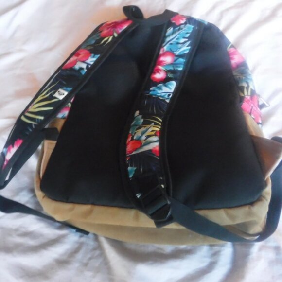 Roxy Tropical pink Hibiscus Floral pattern Puffy Backpack - Picture 6 of 10
